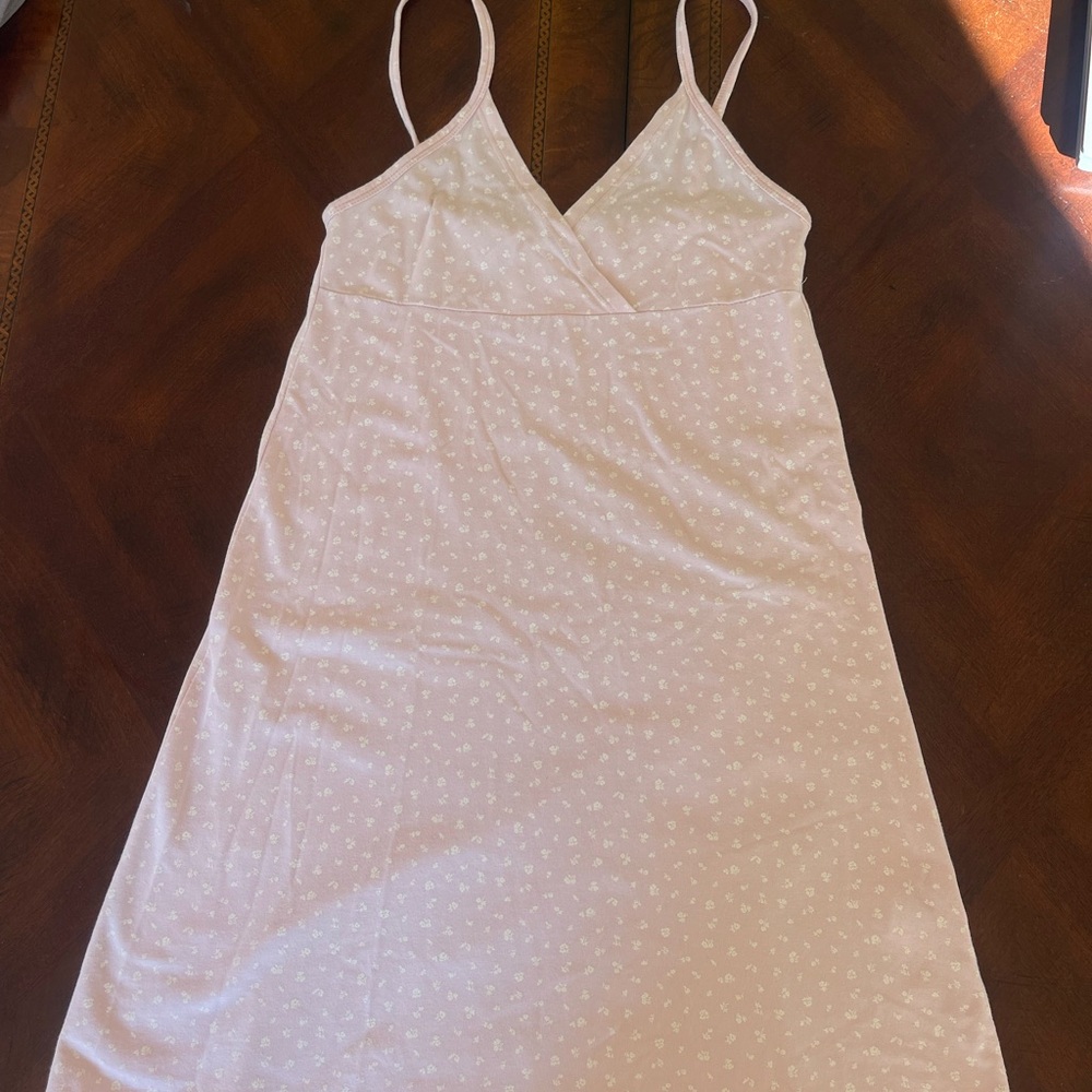 Brandy Melville Baby Pink Cotton Mini V Neck Floral Dress One Size